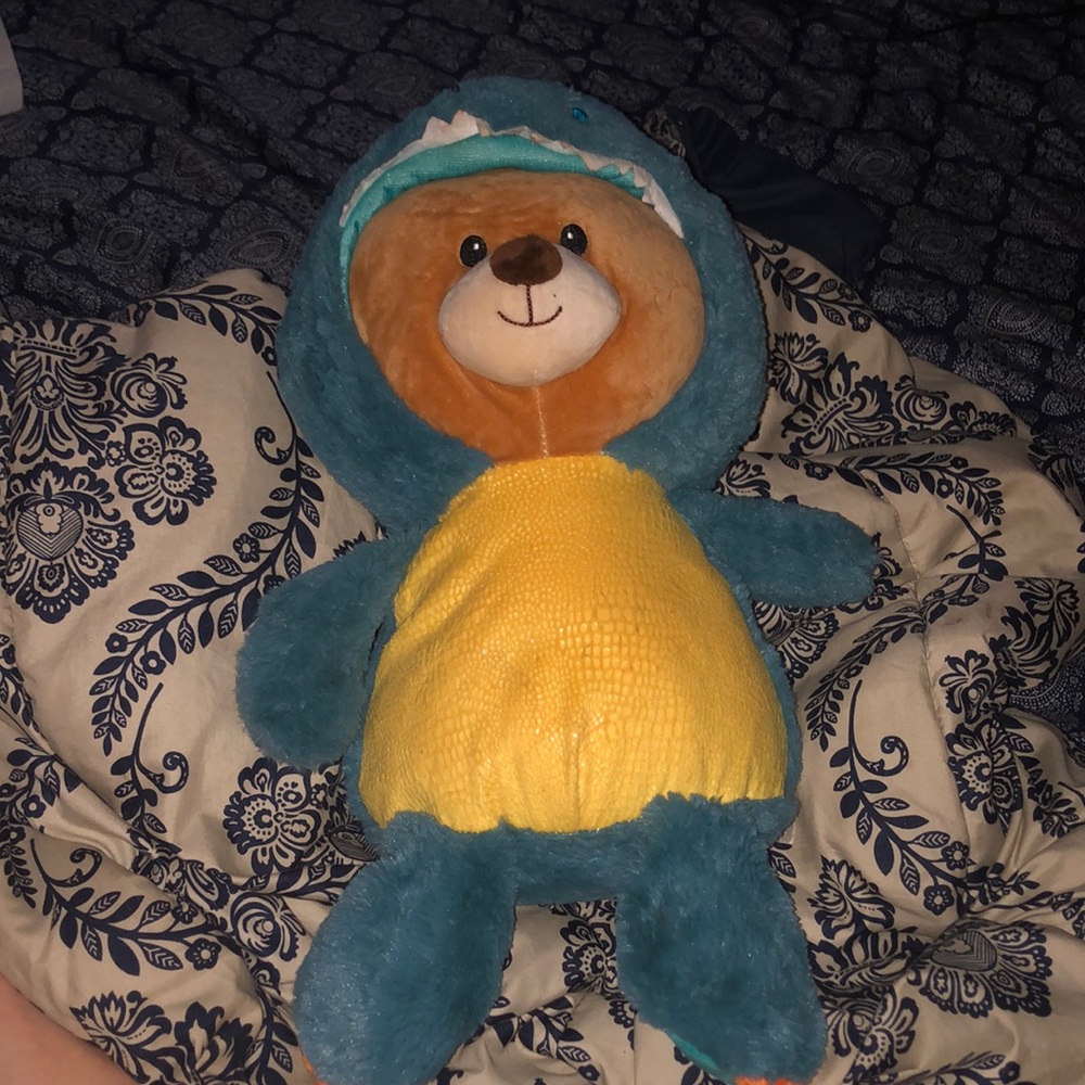 Bear, in Dino costume. plushie.